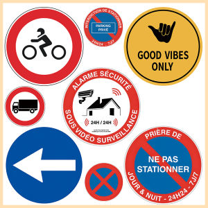 French Traffic & Security Round Metal Tin Sign No Parking & Surveillance Warning Plaque for Yard Driveway Private Road Decor