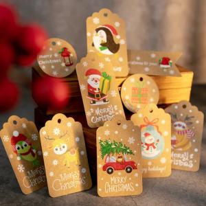 50Sets Christmas Kraft Paper Tags Santa Claus Fox Retro Gift Tag with String Xmas Party Present Wrap and Label Package Name Card