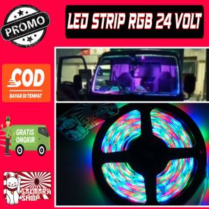 24 Volt Lampu Led Strip RGB 24 Volt 24v Nyala Running 2 Kabel Warna Warni IP44 Anti Air Waterproof Lampu variasi Mobil Truk Truck Bis Bus