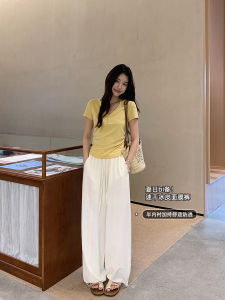 Ms.Daoge Ice Silk Wide Leg Pants Loose Fit Trousers High Waist Slimming Summer Casual Pants Korean Style Straight Cut