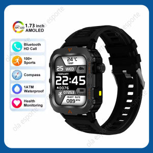New Smart Watch Men 1.73" AMOLED Screen 3ATM Waterproof Man Watches HD Bluetooth Call AI Voice Sports LED Flashlight Smartwatch