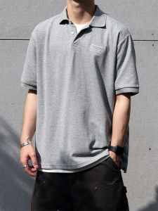 Sigbreak Japanese Style Spring/Summer Cityboy Minimalist Pure Color Polo Shirt Loose Embroider Retro Short Sleeve Mens T-shirt Fashion