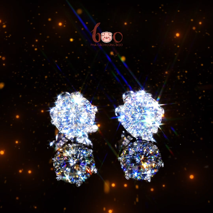 Khuyên Tai Nụ Kim Cương Moissanite Giác Nga Hoa Cúc Kiểm Định GRA Bạc ...