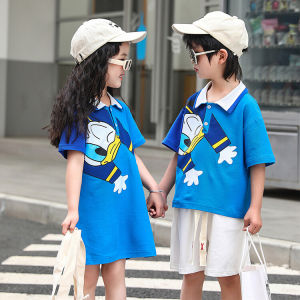Childrens Summer School Style Performance Suit Boys Polo Shirt Shorts Girls Dress Cotton Blend Fabric Casual Sportswear
