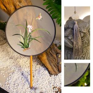 Quạt Tròn Cổ Điển Hai Mặt Thêu Chuyên Dụng Cho Khiêu Vũ Quạt Tròn Truyền Thống Trung Hoa Cho Trẻ Em Hanfu Cheongsam Mùa Hè