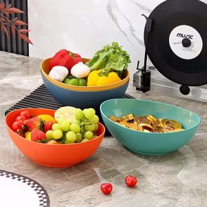 Eco-Friendly Wheat Straw Household Bowl Large Kitchen Fruit Salad Vegetable Dish Creative Microwavable Food Bowl Hot Sale