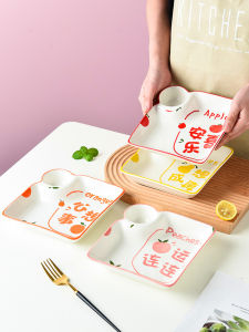 Ceramic Dumplings Saucer Dish Household Plate Compartments Plate Creative Trending Tableware with Vinegar Dish Sushi Plate Breakfast Plate