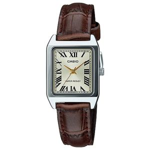 JAM TANGAN WANITA CASIO ORIGINAL LTP-V007L-9B - LTPV007L KULIT ANALOG GOLD COKLAT