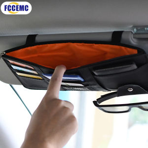 Car Glasses Storage PU Leather Multi-Function Sun Visor Point Organizer Storage Pocket Auto Sunglasses Holder Cards Organizer