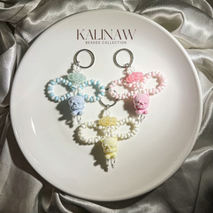KALINAW PastelPuff Molly Velvet Clouds Peanut Beaded Keychain & Phone Lanyard