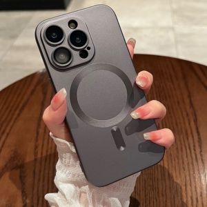 Matte Metal Wireless Charge with Lens Protector Phone Case for IPhone 16 15 14 13 12 11 Pro Max 16 Plus Ultra-thin Anti-fingerprint with Dust Mesh Phone Case