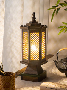 Thailand Retro Domestic Table Lamp Solid Wood Bamboo Woven Atmosphere Decoration Chinese Ancient Style Lamp Creative Bedroom Study Bedside Lamp
