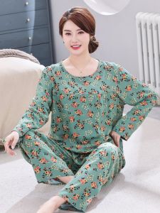 Middle-Aged Pajamas Ladieswear Spring and Autumn Cotton Silk Womens Long Sleeve Suit Artificial Cotton Thin Summer Plus Size Cotton Silk Home Clothing