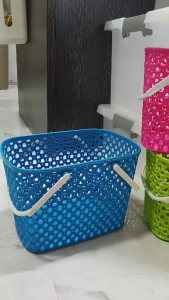 Multi-Purpose Mini Plastic Knitted Basket Storage Organizer with Handle for Cosmetics Toiletries and Essentials