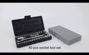 Kunci Sok Shock Soket 40Pcs Set Tool Box dengan 1/4" Rachet Handle Wrench Tool Set / Alat Otomotif / Alat Perbaikan Rumah / Set Perangkap