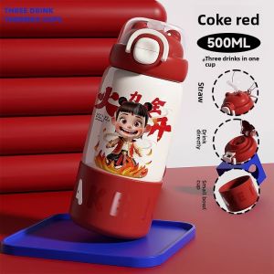 SHIPAILUO | ZhaTa Childrens Thermal Water Bottle School Specialty New 2025 Cute Water Cup Straw Cup Cartoon Element Portable Insulated Cup