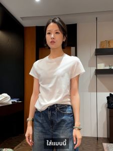 เสื้อยืดแขนสั้นผ้าฝ้ายแท้สำหรับผู้หญิงในช่วงฤดูร้อนปี 2025 สไตล์อเมริกัน สีสันสดใส ทรงหลวม สวมใส่สบาย