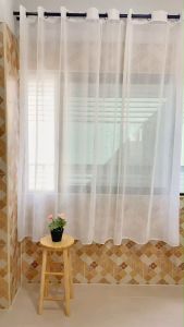 fabebbrand ผ้าม่านโปร่ง ผ้าฝ้าย ม่านคาเฟ่ สีขาว-ปักดิ้นทอง" minimal พร้อมส่ง1วัน" กรองแสง-ปรับแสง (ห่วงตาไก่) ผ้าม่านหน้าต่าง ผ้าม่านประตู