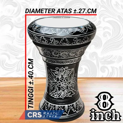 Darbuka Kayu 6 & 8 inch Motif Batik Head Putih Atau Hitam