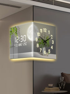 Corner Double-Sided Hanging Clock Induction Digital Display Screen Creative Wall Lamp New Home Use Clock Table Modern Simple Style