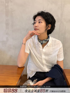 Lightweight Linen Short Sleeve Shirt Zhou Lang Qing White Casual Style Womens Summer Slimming Open Cardigan Shirt Thin Model