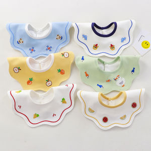 Baby Bibs Saliva Towel Waterproof 360 Degree Rotatable Large Size Pure Cotton Cute Embroidery Neck Warmer for Boys And Girls