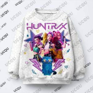 เสื้อสเวตเชิ้ตพิมพ์ลาย Kpop Demon Hunters Huntrix สำหรับเด็ก ฤดูใบไม้ร่วง ฤดูหนาว แขนยาว สไตล์ลำลอง ทรงโอเวอร์ไซส์ เสื้อสำหรับเด็ก/ผู้ใหญ่