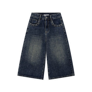 NIHAOKANONG | Quần Jeans Cổ Điển Phong Cách Bleached Studs Dài 7/8