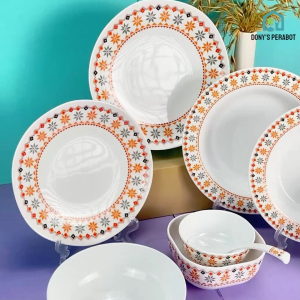 Piring Mangkok Set ( keramik Imitasi ) 100% Melamin Cantik Piring Set Motif Bunga Bohemian Merah