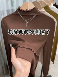 เสื้อยืดคอปกสูงครึ่งตัว แขนยาว ผ้าโมดอล ทรงสลิมฟิต สำหรับผู้หญิง ฤดูใบไม้ร่วง ฤดูหนาว เสื้อชั้นใน คอกลม แขนยาว ทรงสลิมฟิต