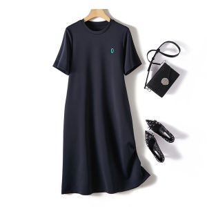 Space Cotton Oversize Long Dress Casual Straight Knee-Length Belly Covering Dress Autumn Season Womens Fashion Commute Style
