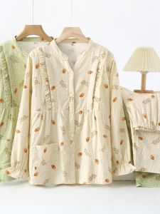 Confinement Clothing Pure Cotton Gauze Nursing Pajamas Spring and Autumn Summer Thin Postpartum Pregnant Women for Nursing Women Two-piece Set