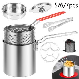 Stainless Steel Deep Fryer with Frying Basket Multifunctional Oil Fryer Pot Kitchen Specific Frying Chicken Fries Cooking Tools