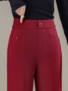 High Waist Wide Leg Suit Pants Womens Red Casual Trousers Spring Autumn New Style Elastic Waist plus Size Comfortable Loose Fit