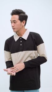 Otsky Kaos Pria Rugby Long Striped Cotton Combed 24s Polo Katun