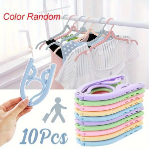 10Portable Foldable Clothes Hanger Pack，With anti-slip grip - Durable Plastic，Suitable for travel and home use