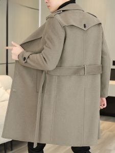 HENGYUANXIANG | Double-Faced Woolen Mens Coat Over-Knee Mid-Length Single-Buttoned Autumn-Winter Fashionable City Style Youth Active Wear