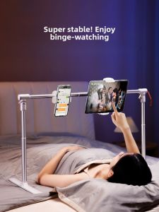 Ergonomic Aluminum Alloy Bedside Tablet Stand Adjustable Height Lazy Phone Holder for Watching Shows in Bed Universal Pad Computer Support
