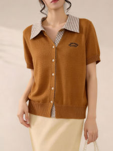 QINGNAER | Stylish Versatile Large Size Gingham Collar Spliced Blouse