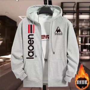 Winter Fleece-Lined Padded Cardigan Sweater Mens plus Size Loose Hooded Zipper Cotton Warm Cock Jacket