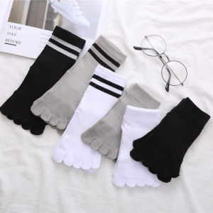 Pure Cotton Childrens Five-Finger Socks Breathable Mesh Design Sports Mid-Tube Socks for Boys And Girls White Two-Bar Pattern