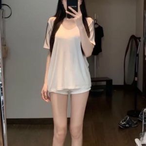 เสื้อยืดแขนสั้นผ้าโมดอลสำหรับผู้หญิง ทรงหลวม ทรงหลวม คอต่ำ สไตล์เกาหลี ลำลอง เสื้อผ้าทำงาน ฤดูร้อน