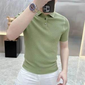 High-End Casual Knitted Polo Shirt Mens Summer Trendy Korean Style Thin Collar Short Sleeve Fashionable Lightweight Male Top