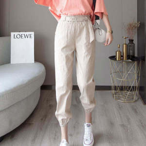 Slimming Effect Cotton Linen Harem Pants Womens Nine Points Summer New Thin Loose Casual Elastic Waist Linen Pants