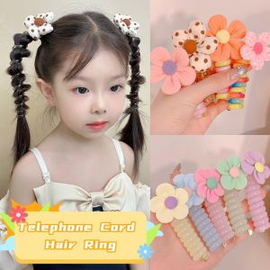 Korean Ponytail Spiral Hair Tie Telephone Wire Line Hair Tie Ring Colorful Ball Spiral Shape Clear Color Rubber Elastic Hair Band Women Girls Hair Accessories