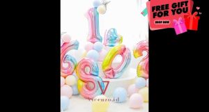 Balon Standing Angka Rainbow 80cm Mix Macaron | Set Angka Rainbow