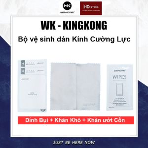 Bộ vệ sinh dán Kính cường lực KingKong hãng WK Wekome 3in1 Điện Thoại : Khăn + Giấy Cồn + Dính hút bụi