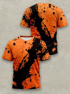 Bold Abstract Splash Tee] Bold Orange Black Abstract Splash Design Mens Plus Size T-Shirt Men Womens Shirts Kids Tshirt