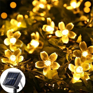 5m/7m Solar Cherry Blossom String Lights Outdoor Cherry Blossom Garlands LED Night Lights Wedding Garden Party Decoration