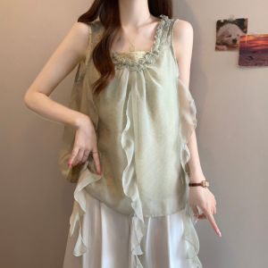 Summer Fashionable Plus Size Chiffon Top with Tie Set